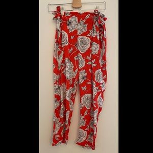 Bold Print Pants with Tie Details